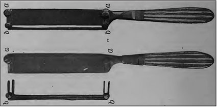 چاقوی هافمن با درب محافظ، a) چاقو با محافظ b ) چاقو و محافظ جدا شده از هم